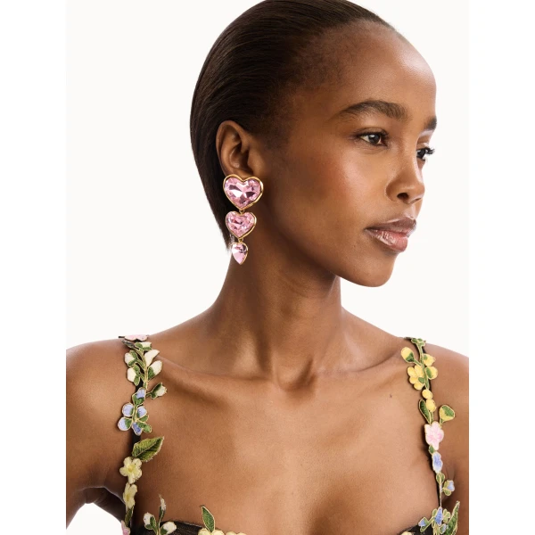 Oscar de la Renta Crystal Heart Drop Clip-On Earrings, view 2
