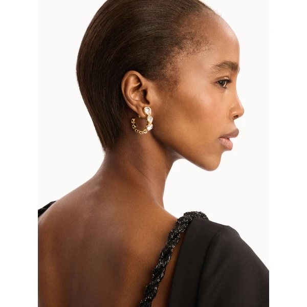 Oscar de la Renta Crystal Heart Hoop Earrings, view 2