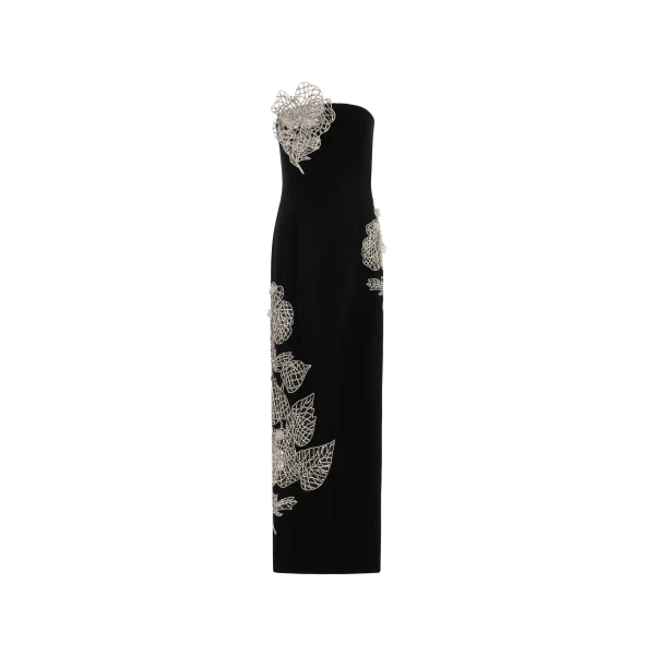 Oscar de la Renta Crystal Leaves Embroidered Cocktail Dress