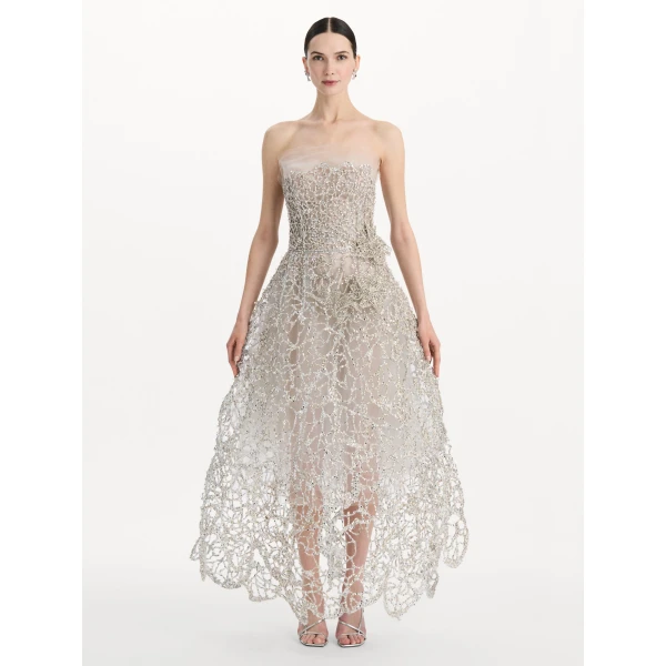 Oscar de la Renta Crystal Leaves Embroidered Gown