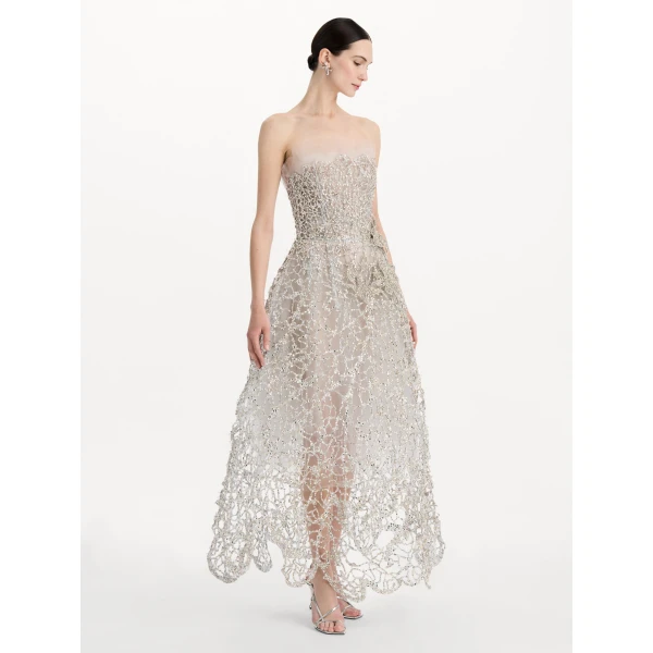 Oscar de la Renta Crystal Leaves Embroidered Gown