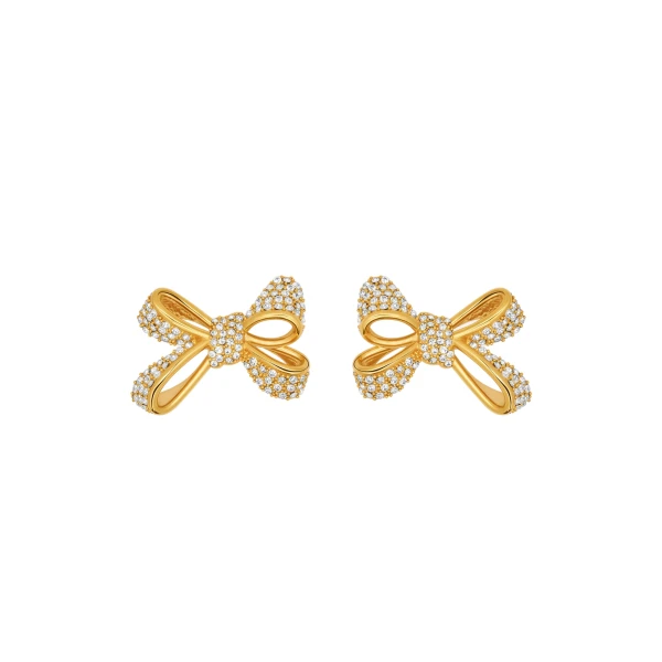 Oscar de la Renta Crystal Pavé Bow Earrings in Gold