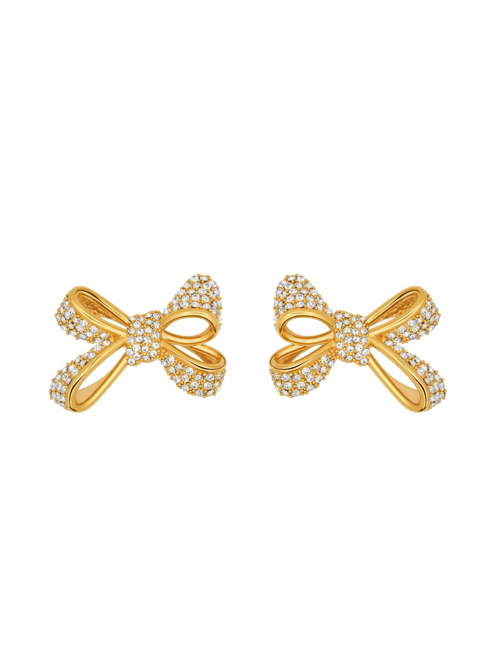 Oscar de la Renta Crystal Pavé Bow Earrings in Gold | Jewelry | Luxury Shoes Oscar de la Renta Crystal Pavé Bow Earrings in Gold