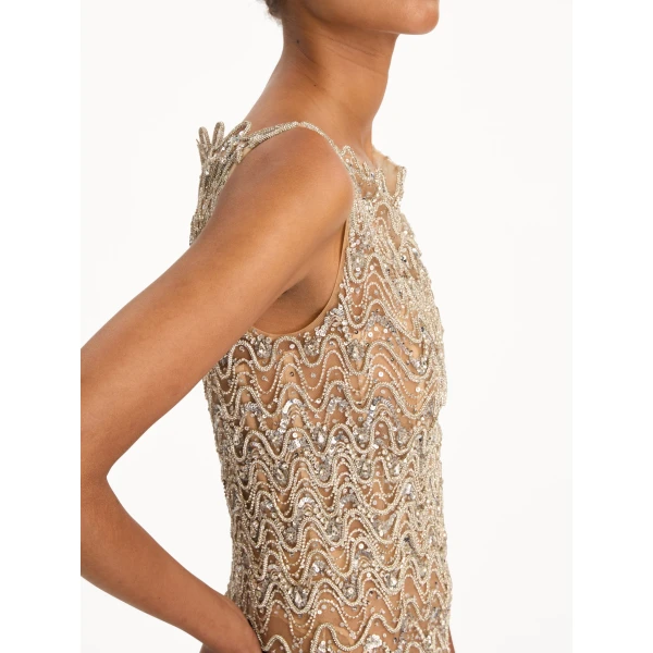 Oscar de la Renta Crystal Wave Embroidered Dress, view 5