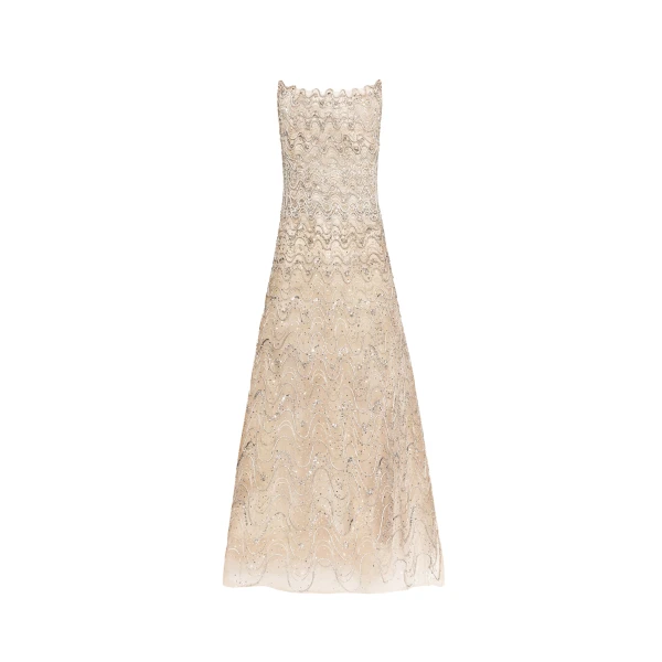 Oscar de la Renta Crystal Wave Embroidered Dress