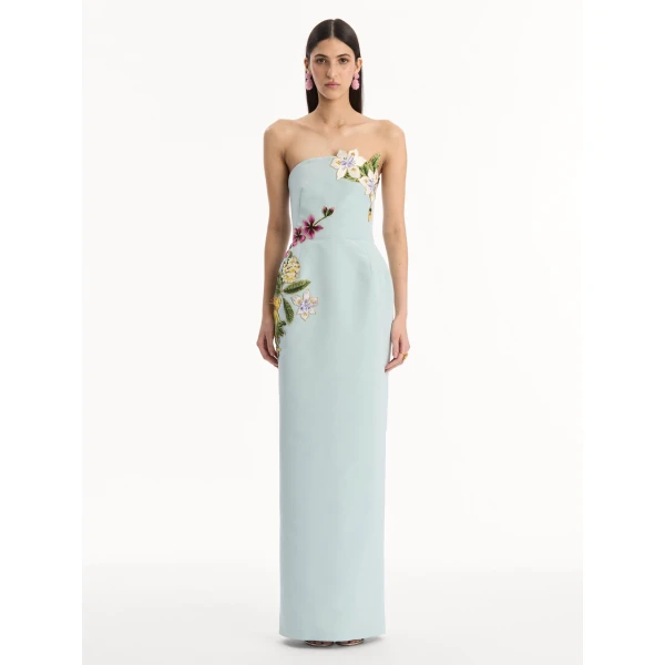 Oscar de la Renta Dominican Mixed-Floral Embroidered Gown, view 2