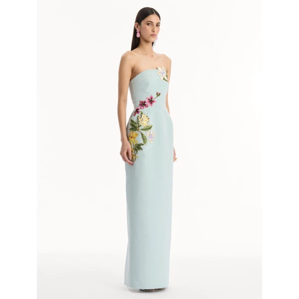 Oscar de la Renta Dominican Mixed-Floral Embroidered Gown, view 4