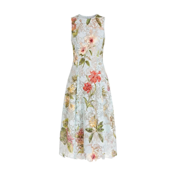 Oscar de la Renta Dominican Mixed-Floral Guipure Dress
