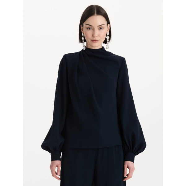 Oscar de la Renta Draped Georgette Blouse, view 2