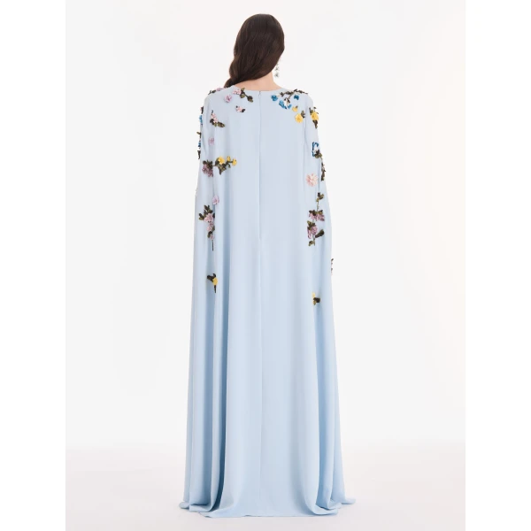 Oscar de la Renta Draped Sleeve Mixed Botanical On Lace Caftan