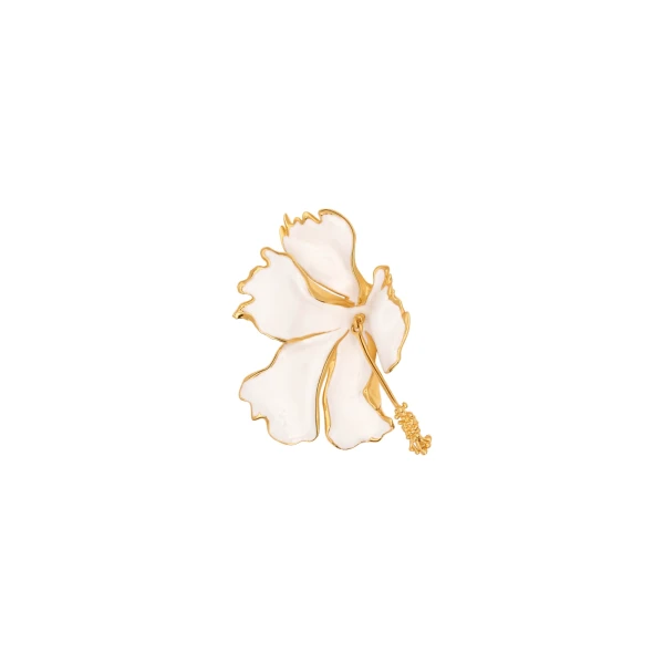 Oscar de la Renta Enamel Folded Hibiscus Brooch