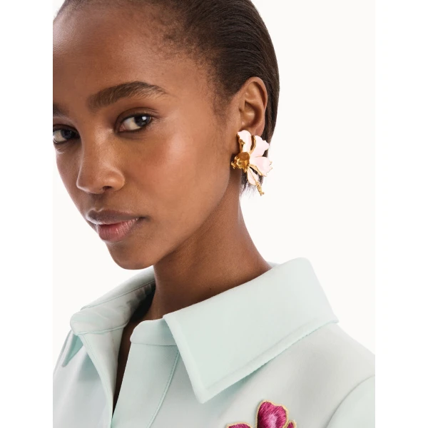 Oscar de la Renta Enamel Folded Hibiscus Clip-On Earrings, view 2