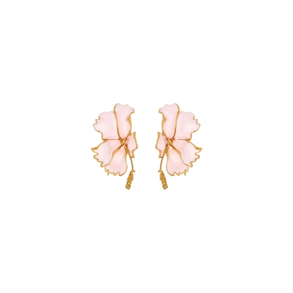 Oscar de la Renta Enamel Folded Hibiscus Clip-On Earrings