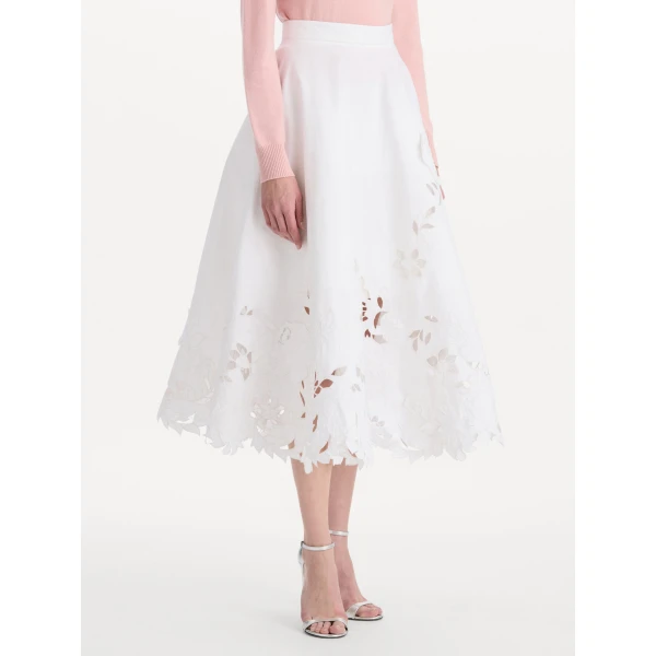Oscar de la Renta Floral Cutout Cotton Twill Skirt, view 5