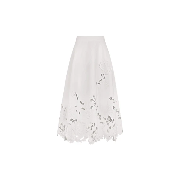 Floral Cutout Cotton Twill Skirt