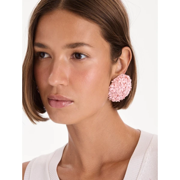 Oscar de la Renta Flower Pompom Large Earrings, view 2