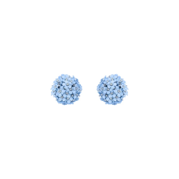 Flower Pompom Small Earrings in Blue