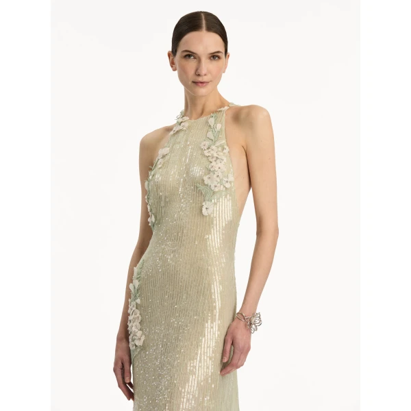 Oscar de la Renta Foxglove Embroidered Sequin Tulle Gown, view 5