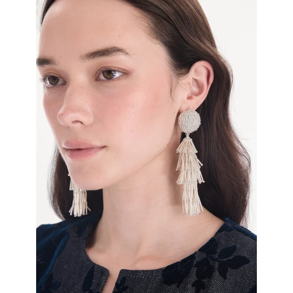 Oscar de la Renta Fringe Tassel Earrings in Silver, view 2