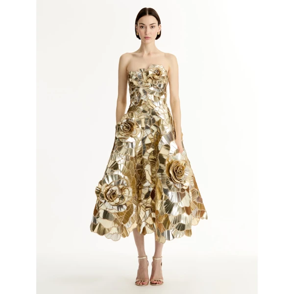 Oscar de la Renta Geometric Sequin Rosette Cocktail Dress, view 2