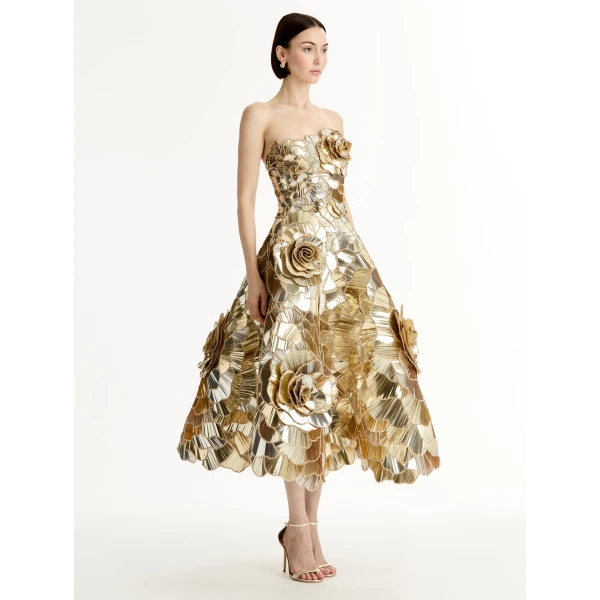 Oscar de la Renta Geometric Sequin Rosette Cocktail Dress, view 3