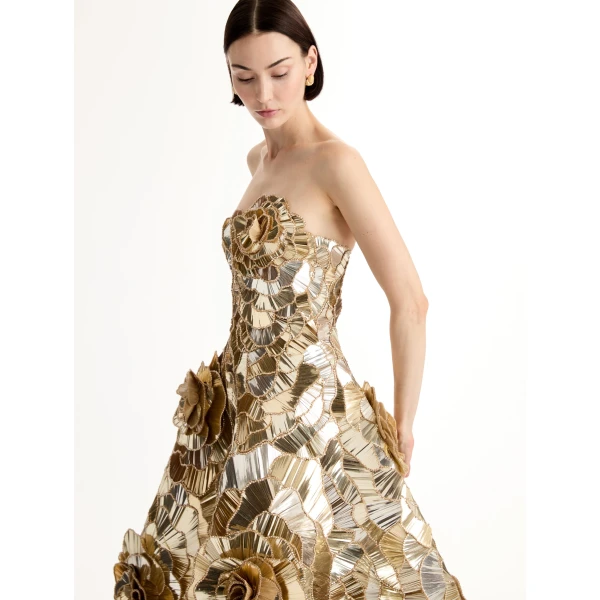 Oscar de la Renta Geometric Sequin Rosette Cocktail Dress, view 5