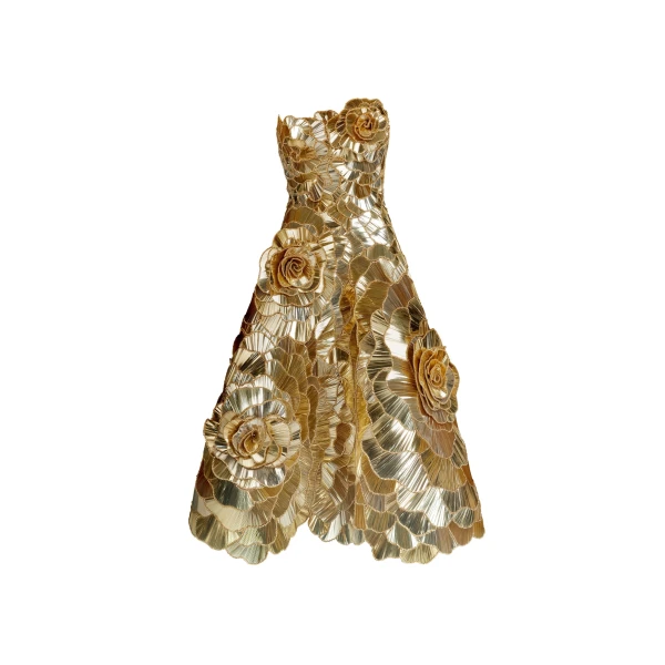 Oscar de la Renta Geometric Sequin Rosette Cocktail Dress