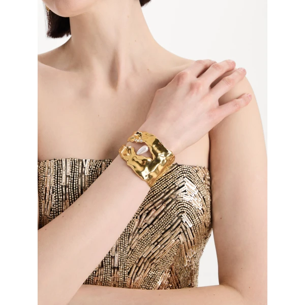 Oscar de la Renta Hammered Pearl Cuff Bracelet, view 2