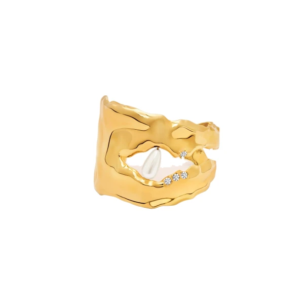 Hammered Pearl Cuff Bracelet