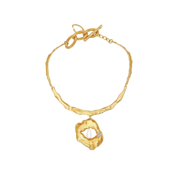 Hammered Pearl Pendant Necklace