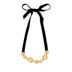 Oscar de la Renta Hammered Stone Velvet Necklace