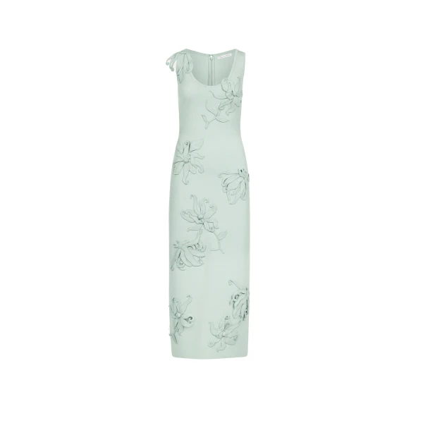 Oscar de la Renta Hibiscus Embroidered Knit Pencil Dress