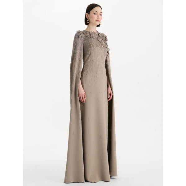 Oscar de la Renta Intarsia Leaves Cutout Embroidered Caftan