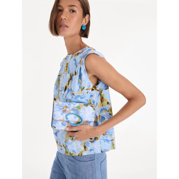 Oscar de la Renta Iris Printed Saffiano O Pochette in Blue