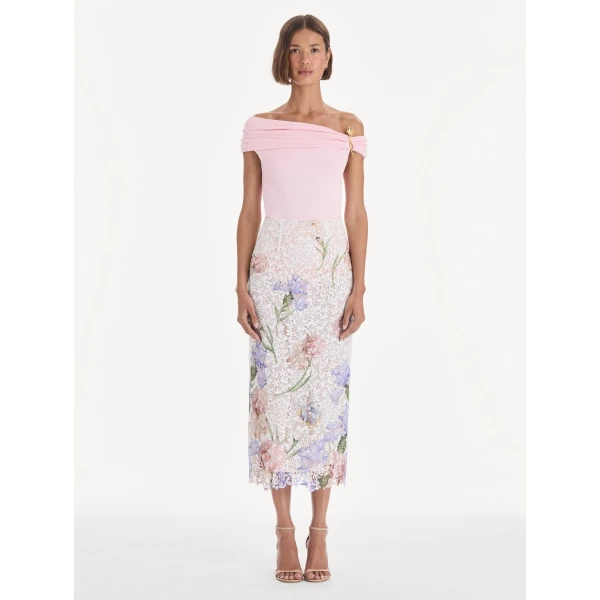 Oscar de la Renta Large Iris Degrade Printed Lace Pencil Skirt, view 2