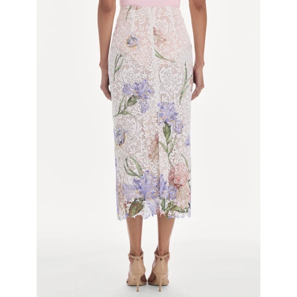 Oscar de la Renta Large Iris Degrade Printed Lace Pencil Skirt, view 3