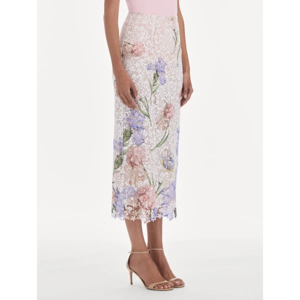 Oscar de la Renta Large Iris Degrade Printed Lace Pencil Skirt, view 5