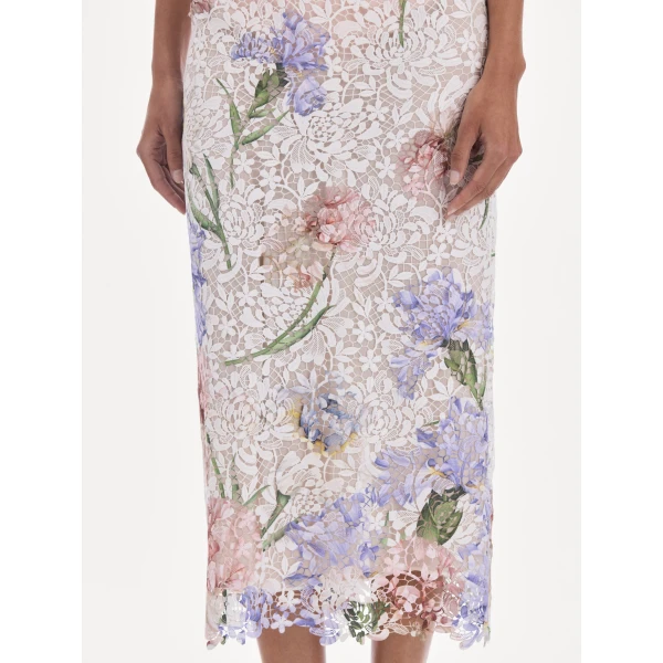 Oscar de la Renta Large Iris Degrade Printed Lace Pencil Skirt, view 6