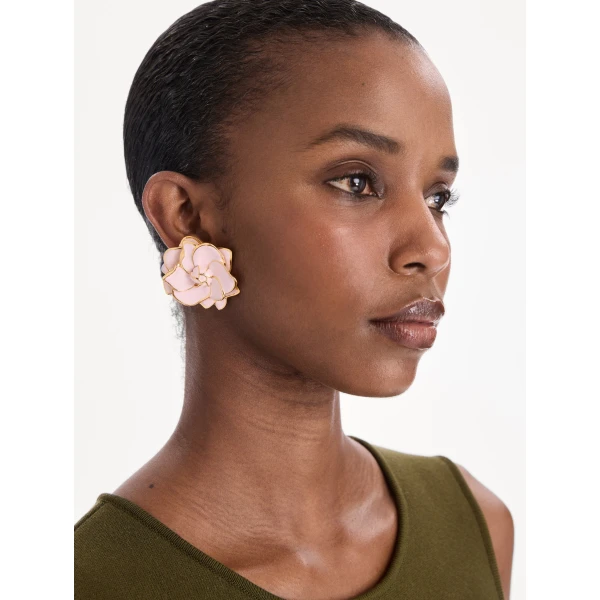 Oscar de la Renta Large Painted Gardenia Earrings, view 2