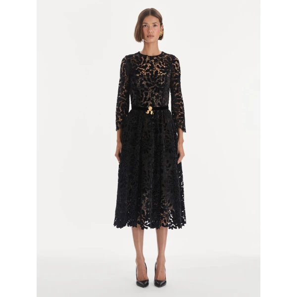 Oscar de la Renta Long Sleeve Chrysanthemum Guipure Cocktail Dress, view 2