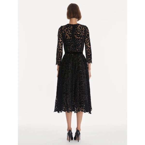 Oscar de la Renta Long Sleeve Chrysanthemum Guipure Cocktail Dress, view 3