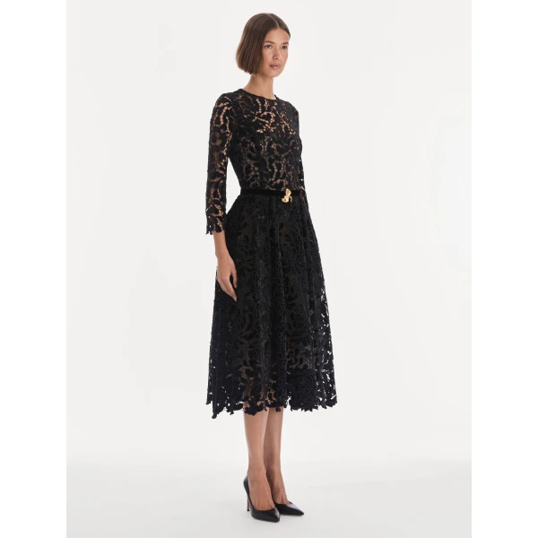 Oscar de la Renta Long Sleeve Chrysanthemum Guipure Cocktail Dress, view 4