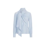 Oscar de la Renta Long Sleeve Neck Tie Detail Georgette Blouse