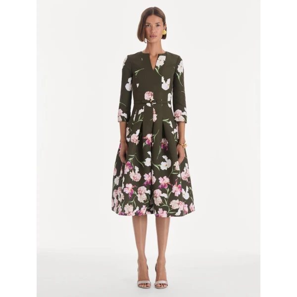 Oscar de la Renta Long Sleeve Painted Iris Degrade Faille Cocktail Dress, view 2
