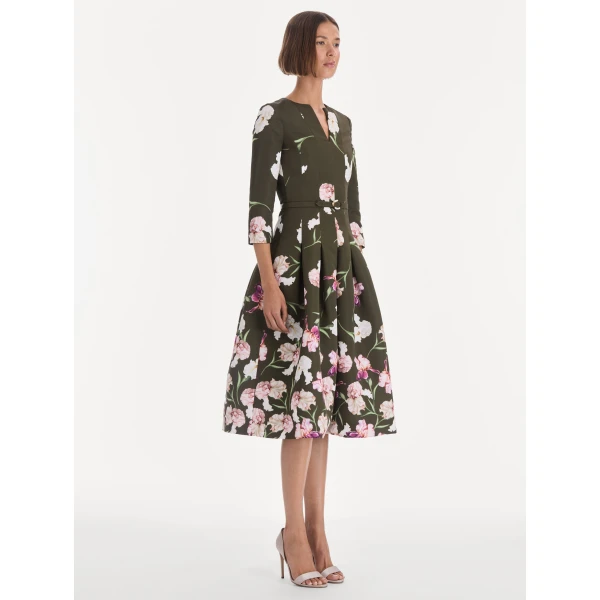 Oscar de la Renta Long Sleeve Painted Iris Degrade Faille Cocktail Dress, view 4
