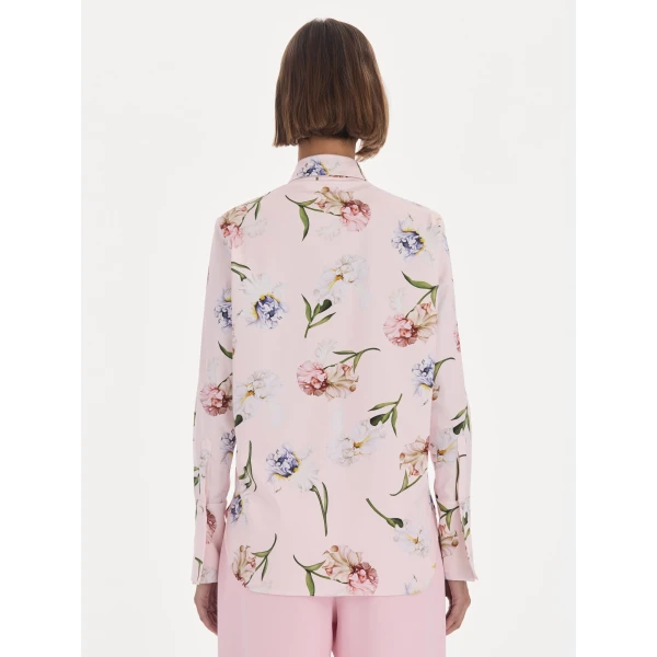 Oscar de la Renta Long Sleeve Painted Iris Poplin Blouse