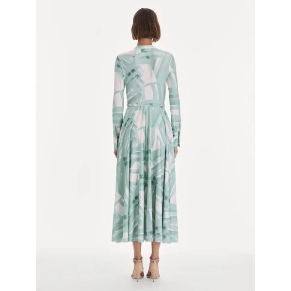 Oscar de la Renta Long Sleeve Stripey Plaid Jersey Day Dress