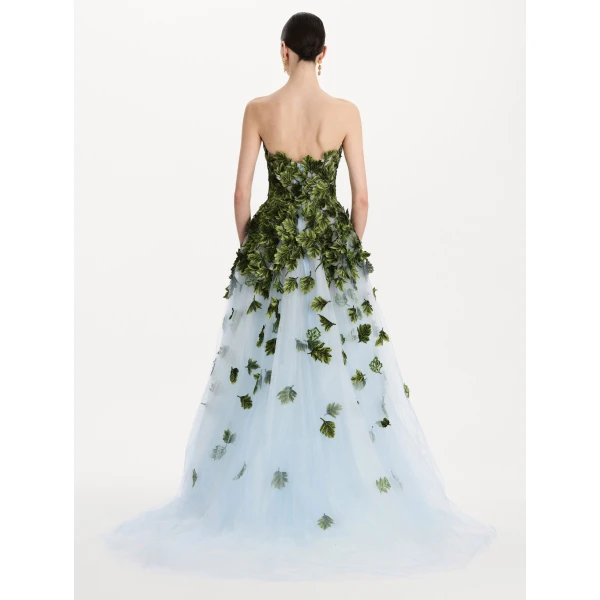 Oscar de la Renta Maple Leaf Appliqué Gown, view 3
