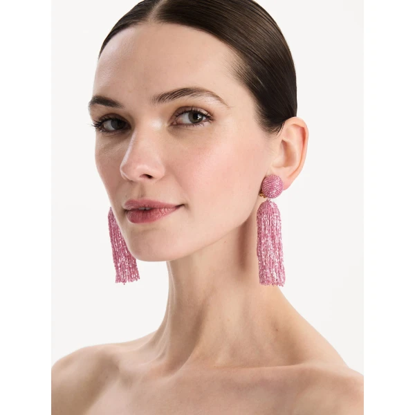 Oscar de la Renta Metallic Beaded Tassel Clip-On Earrings, view 2