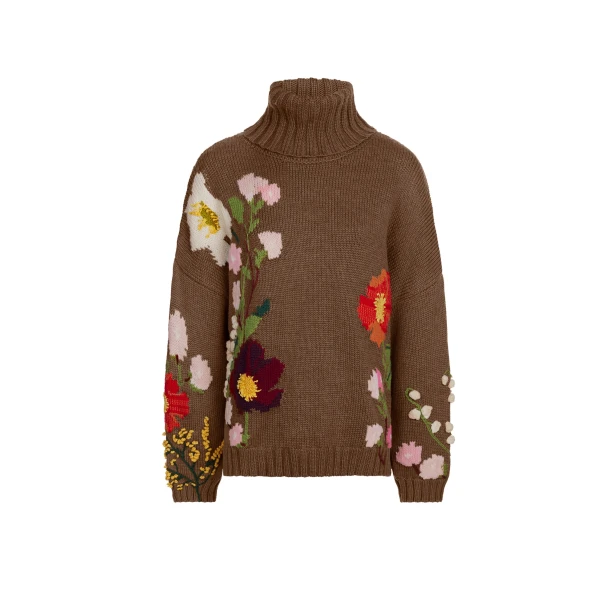 Mixed Botanical Embroidered Oversized Pullover